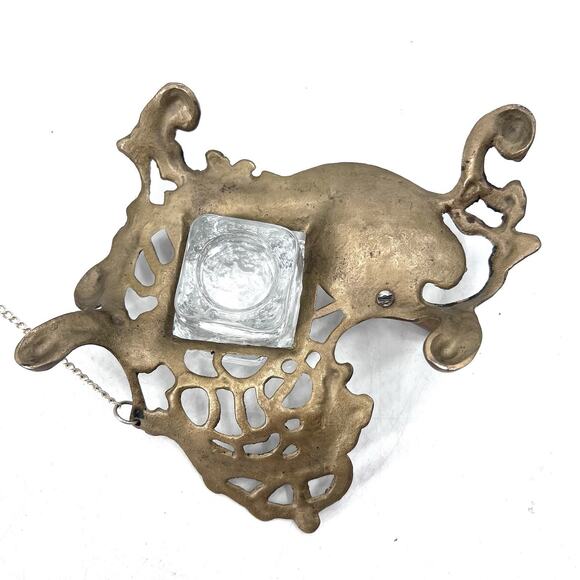 Vintage Ornate Solid Brass Footed Inkwell with Glass Pot Art Nouveau Victorian - Picture 9 of 9